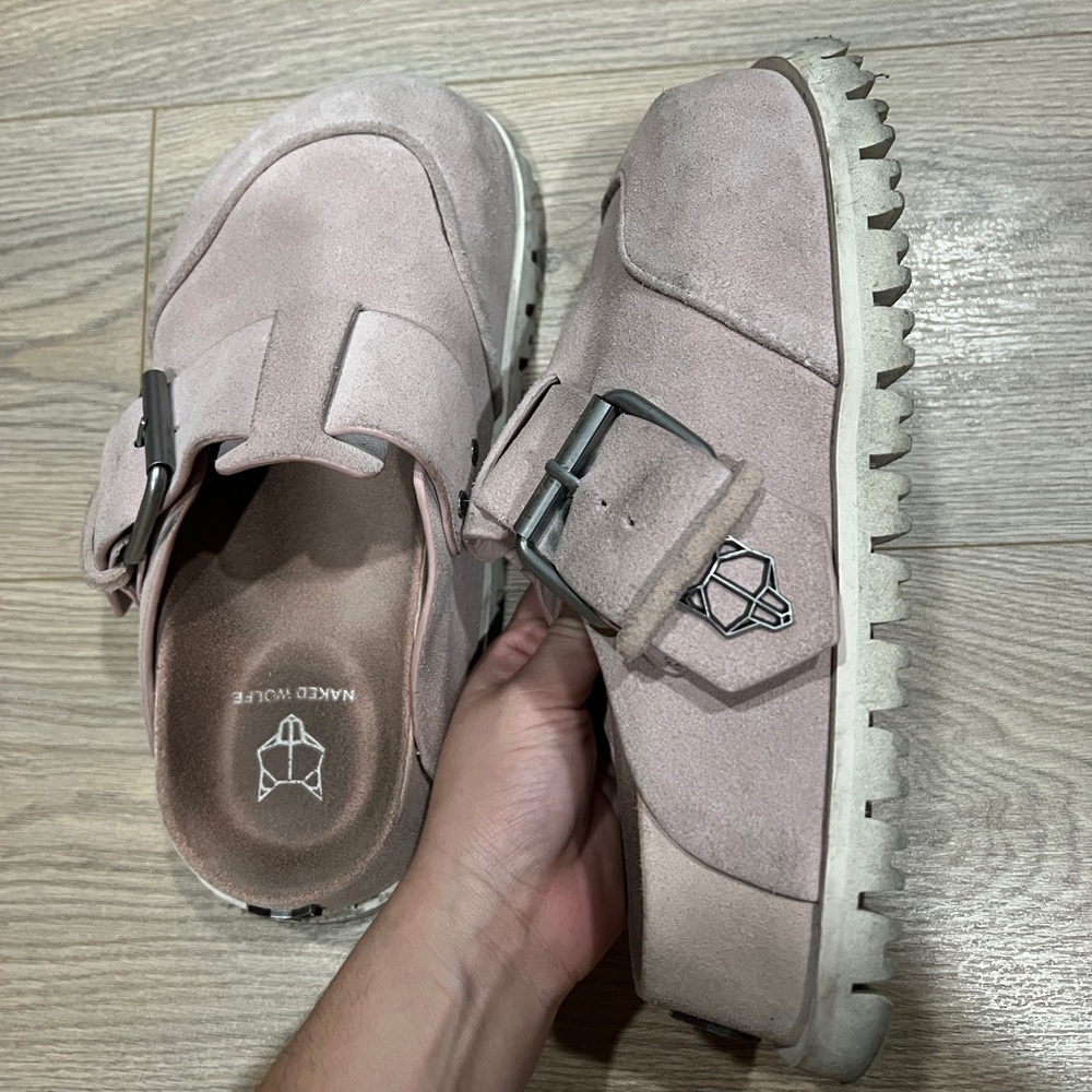 Naked Wolfe Suede Slip-On Shoes - Blush Pink Mule Open - Picture 3 of 8
